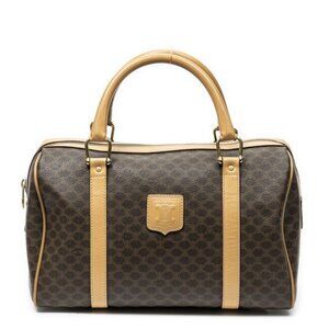 Celine Vintage Small Boston Brown Light Macadam Canvas Shoulder Bag Brown. Light